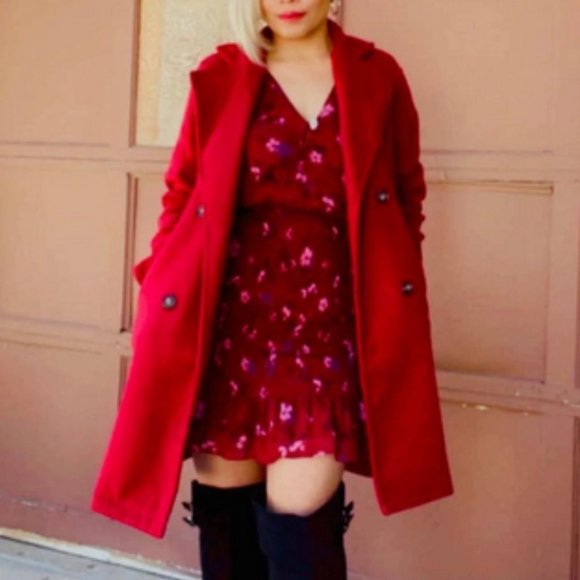 Classic burgundy double breasted Pea Overcoat jacket fall/winter - Picture 7 of 10